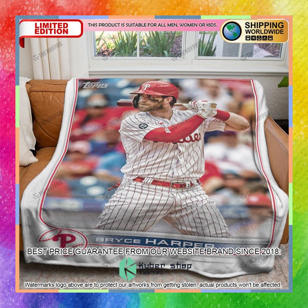 Bryce Harper Philadelphia Phillies Baseball Card Soft Blanket 3 bryce harper philadelphia phillies baseball card soft blanket 1 596