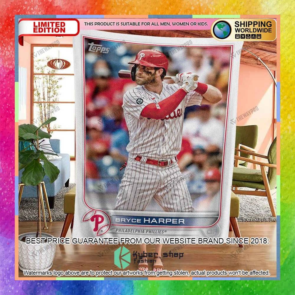 Bryce Harper Philadelphia Phillies Baseball Card Soft Blanket 4 bryce harper philadelphia phillies baseball card soft blanket 2 441