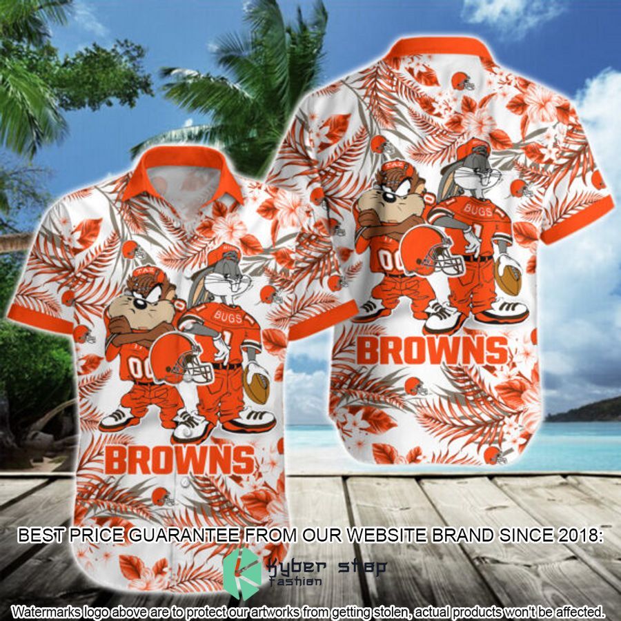 cleveland browns bugs bunny taz nfl hawaiian shirt 1 983