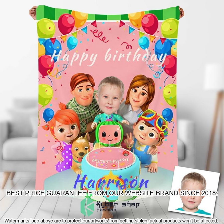 custom photo birthday cocomelon family blanket 1 530