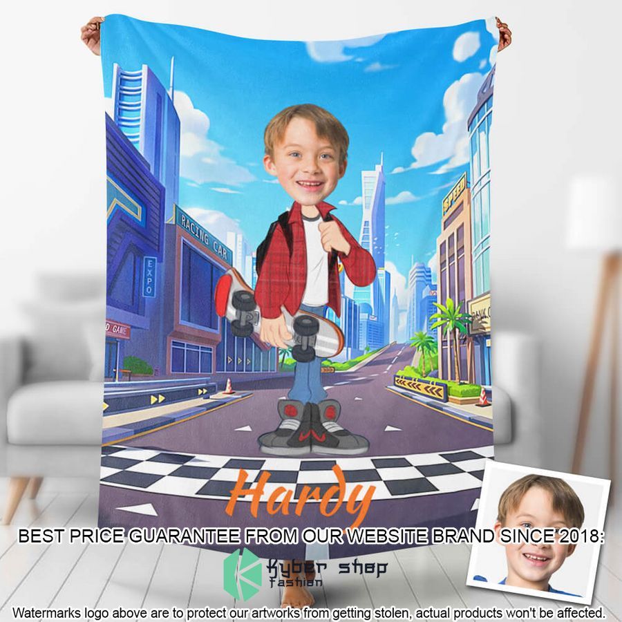 custom photo boy with skateboard blanket 1 187