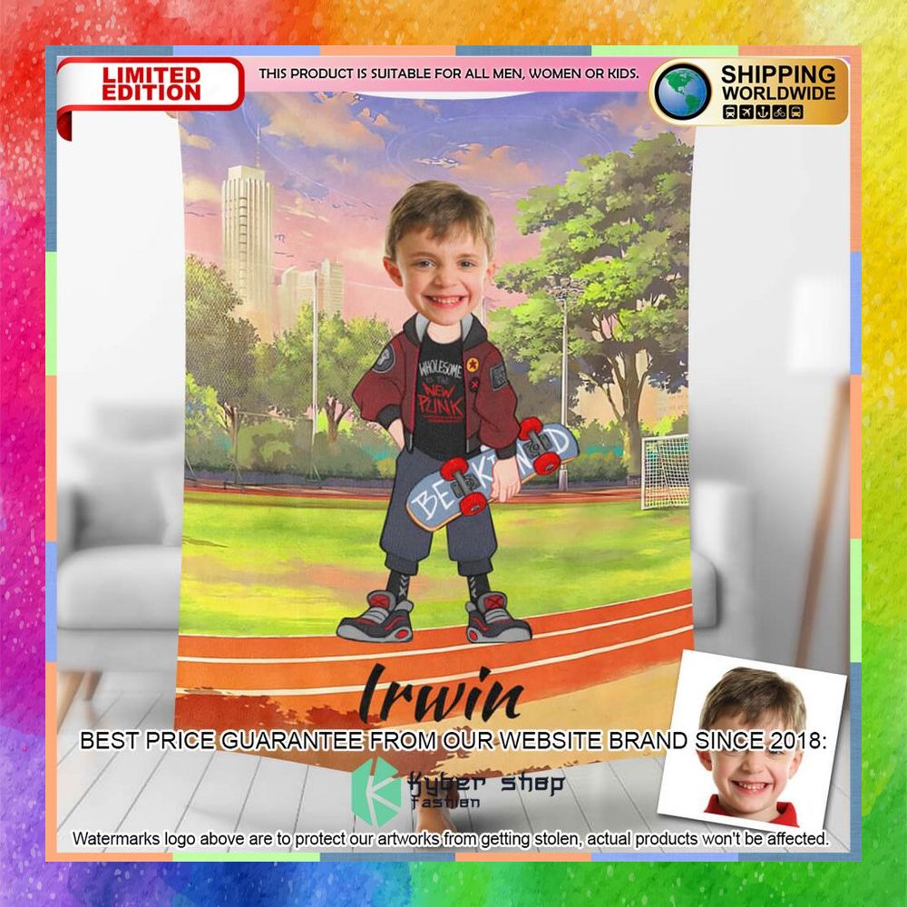 Custom Photo Cool Boy With Skateboard Blanket 5 custom photo cool boy with skateboard blanket 1 308