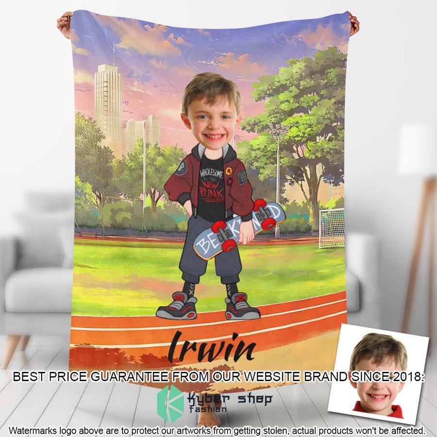 custom photo cool boy with skateboard blanket 1 884