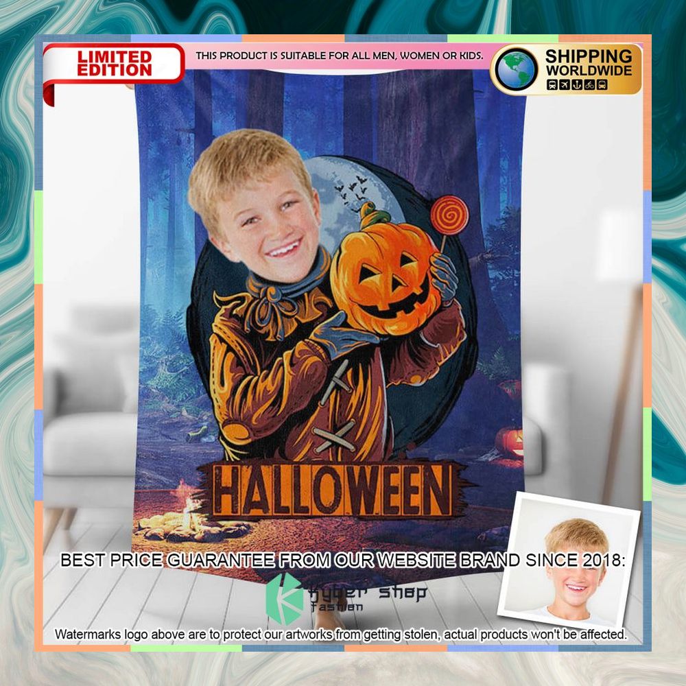 Custom Photo Halloween Pumpkin Zombie Blanket 3 custom photo halloween pumpkin zombie blanket 1 266