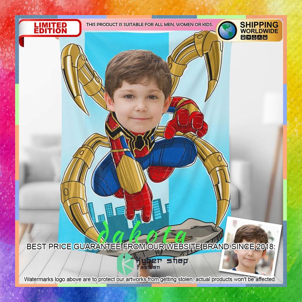 Custom Photo Spiderman blue Blanket 5 custom photo spiderman blue blanket 1 100