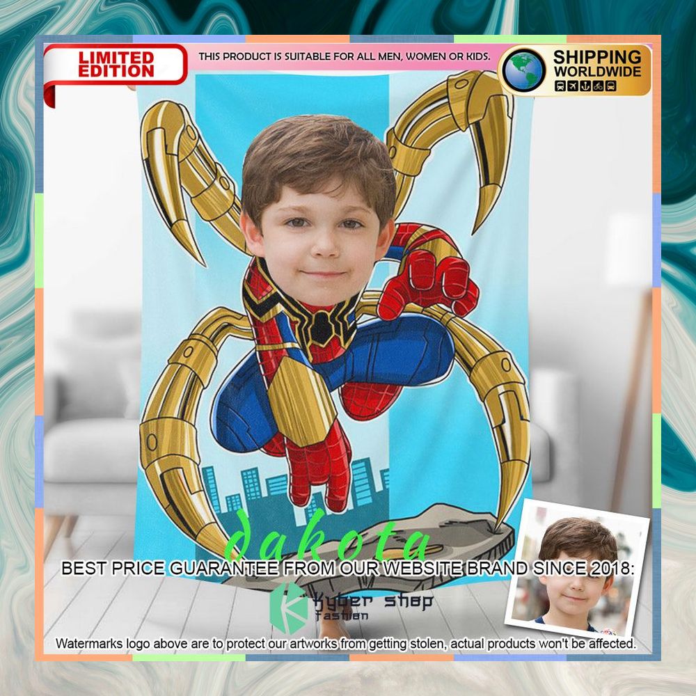 Custom Photo Spiderman blue Blanket 3 custom photo spiderman blue blanket 1 445