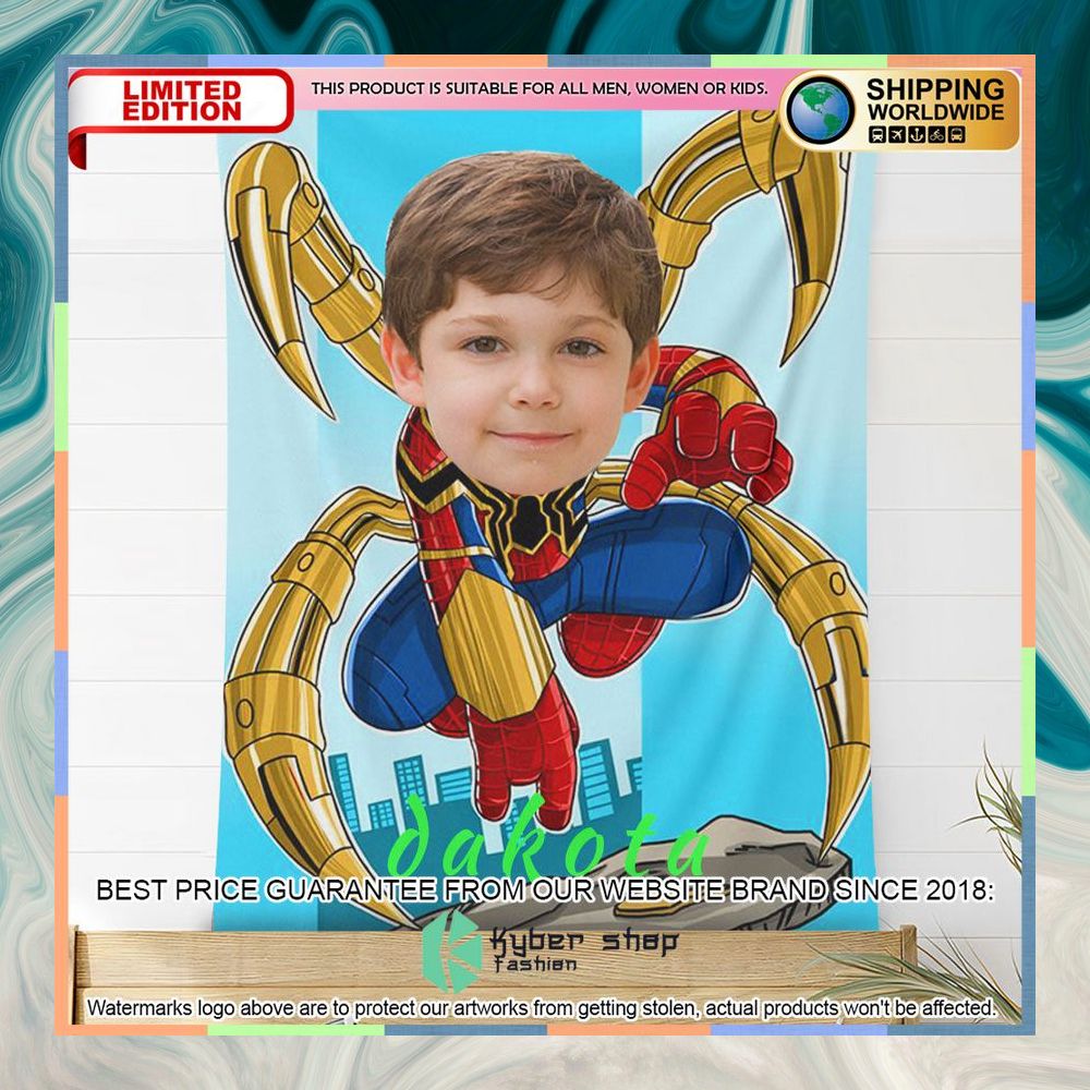 Custom Photo Spiderman blue Blanket 4 custom photo spiderman blue blanket 2 107