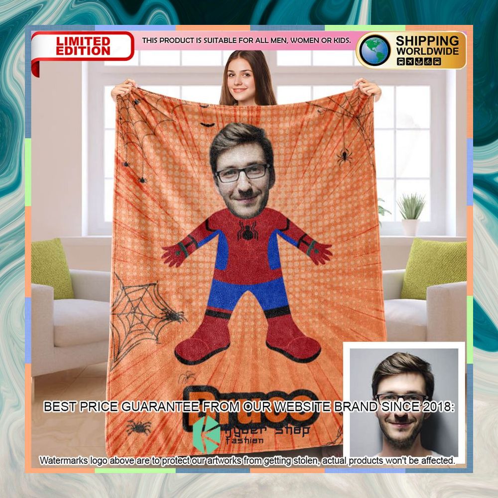 custom photo spiderman orange blanket 1 239