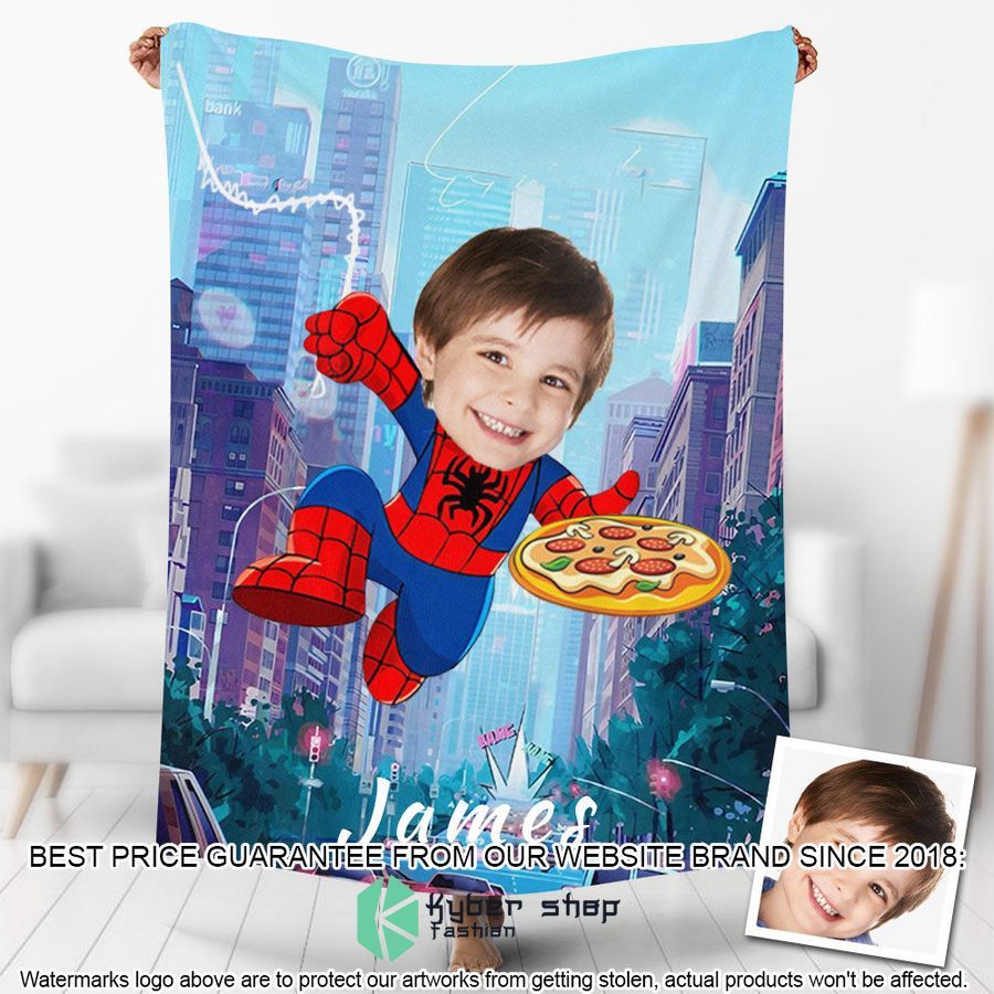 custom photo spiderman taking pizza blanket 1 25