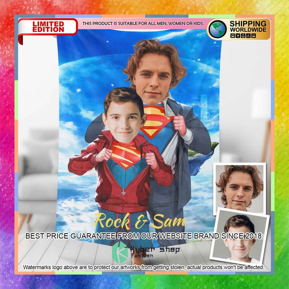 Custom Photo Super Father And Super Son Style Blanket 5 custom photo super father and super son style blanket 1 758