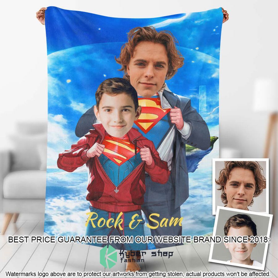 custom photo super father and super son style blanket 1 939