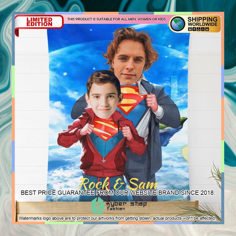 Custom Photo Super Father And Super Son Style Blanket 4 custom photo super father and super son style blanket 2 305