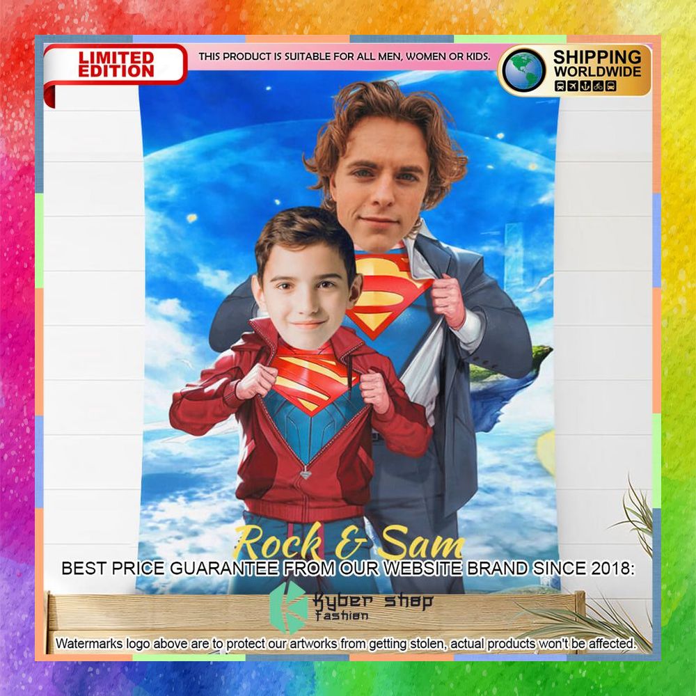 Custom Photo Super Father And Super Son Style Blanket 6 custom photo super father and super son style blanket 2 566