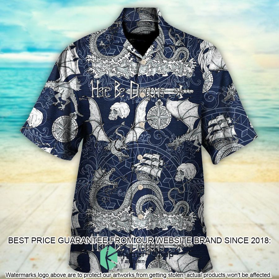 dragon with skull old ship sea life hawaiian shirt 1 737