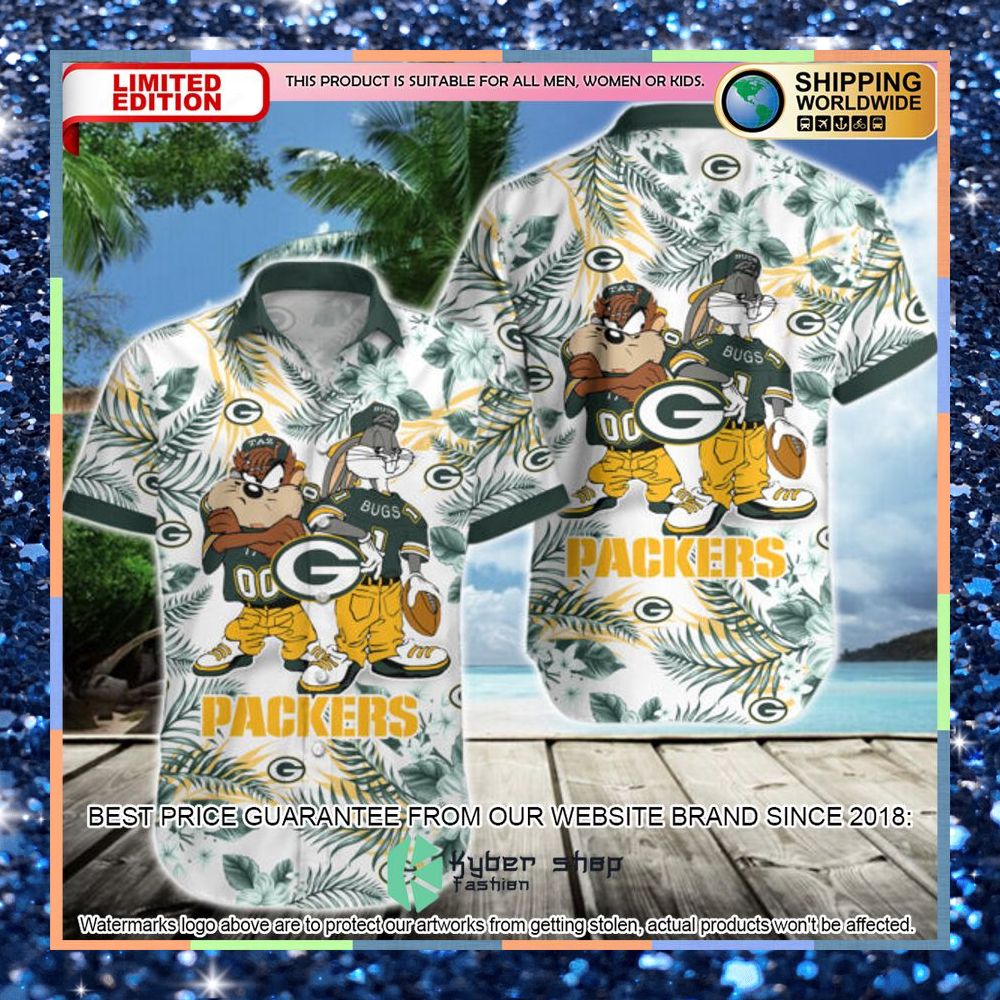 green bay packers bugs bunny taz nfl hawaiian shirt 1 212