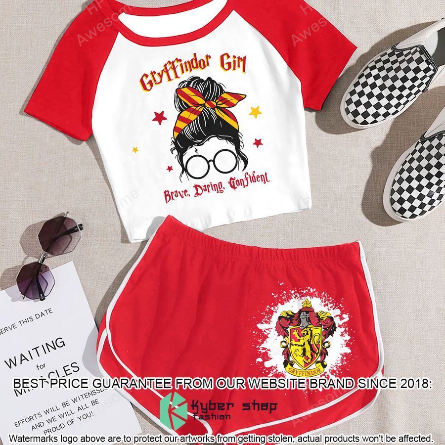gryffindor girl brave daring confident cropped t shirt and shorts 1 247