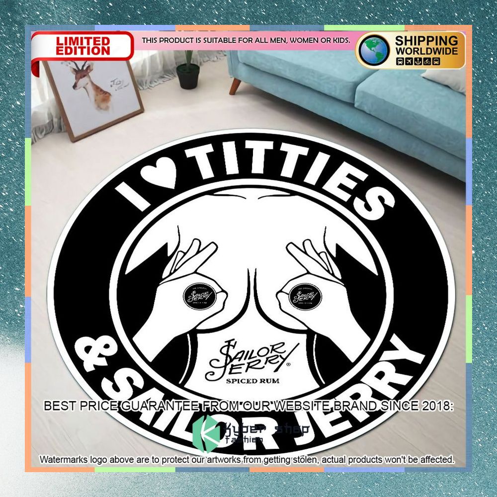 I Love Titties And Sailor Jerry Round Rug 3 i love titties and sailor jerry round rug 1 86