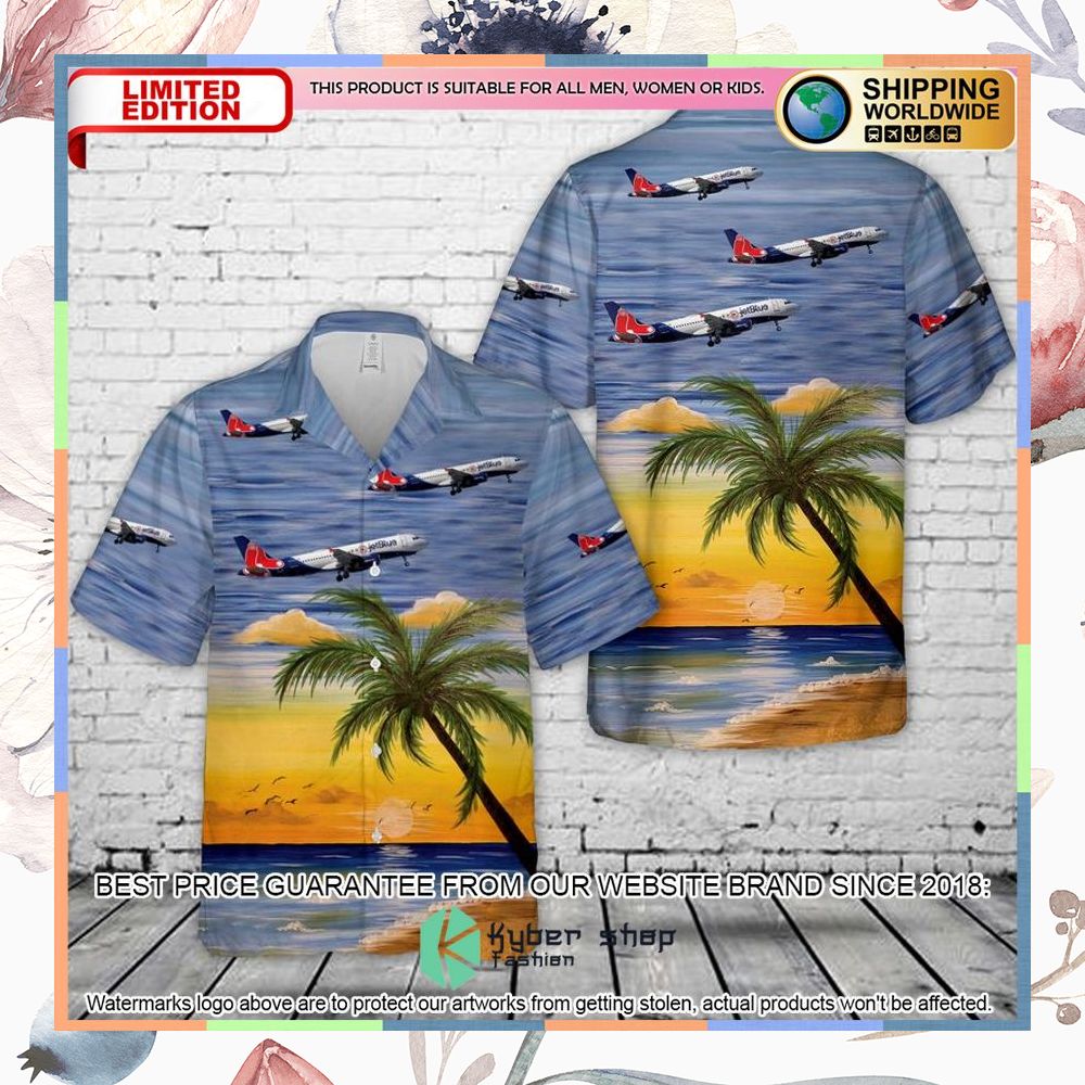 jetblue airways blue monster hawaiian shirt 1 300