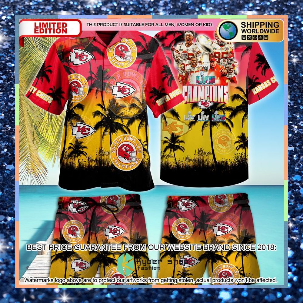 Kansas City Chiefs Super Bowl LVII Champions Hawaiian Shirt, Shorts 4 kansas city chiefs super bowl lvii champions hawaiian shirt shorts 1 356