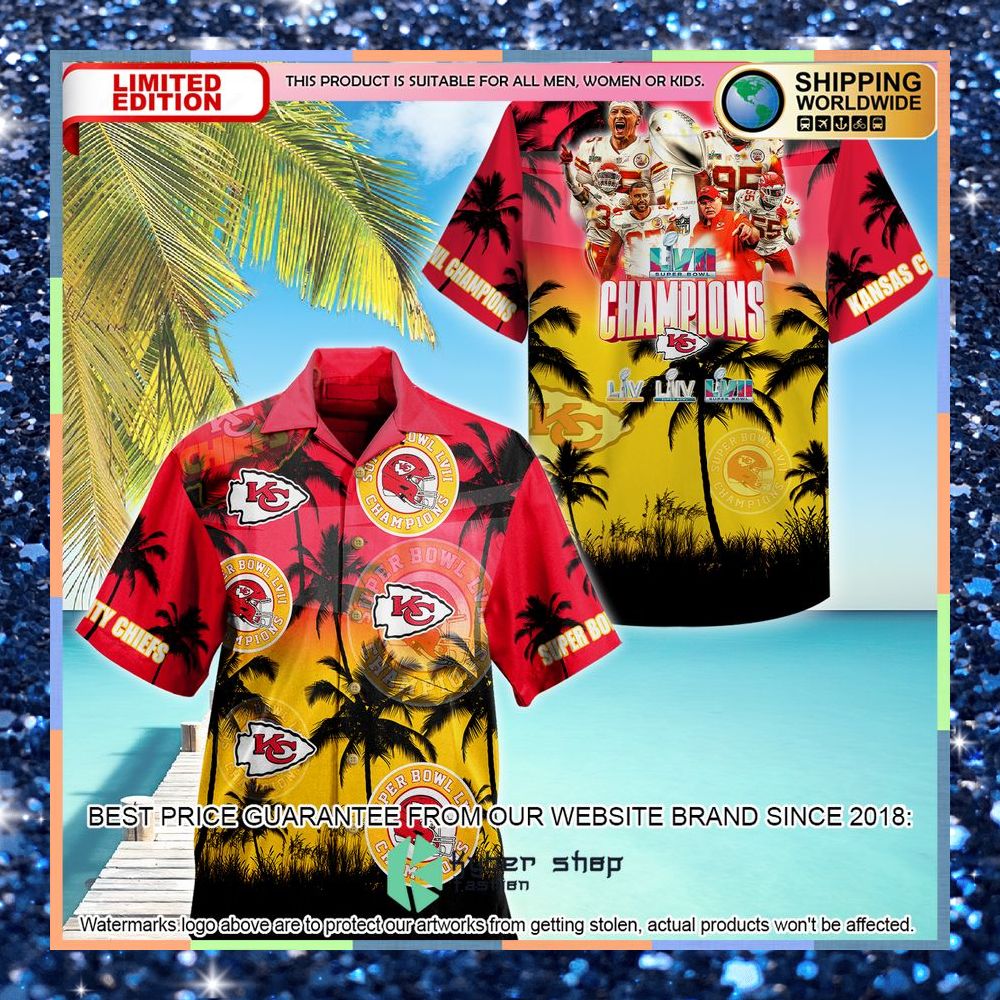 Kansas City Chiefs Super Bowl LVII Champions Hawaiian Shirt, Shorts 5 kansas city chiefs super bowl lvii champions hawaiian shirt shorts 2 634