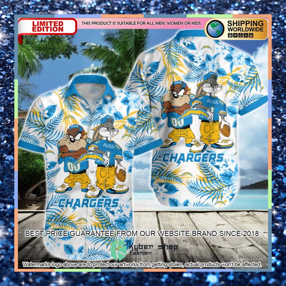 los angeles chargers bugs bunny taz nfl hawaiian shirt 1 658