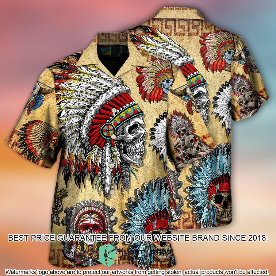 native american skull vintage art style hawaiian shirt 2 743