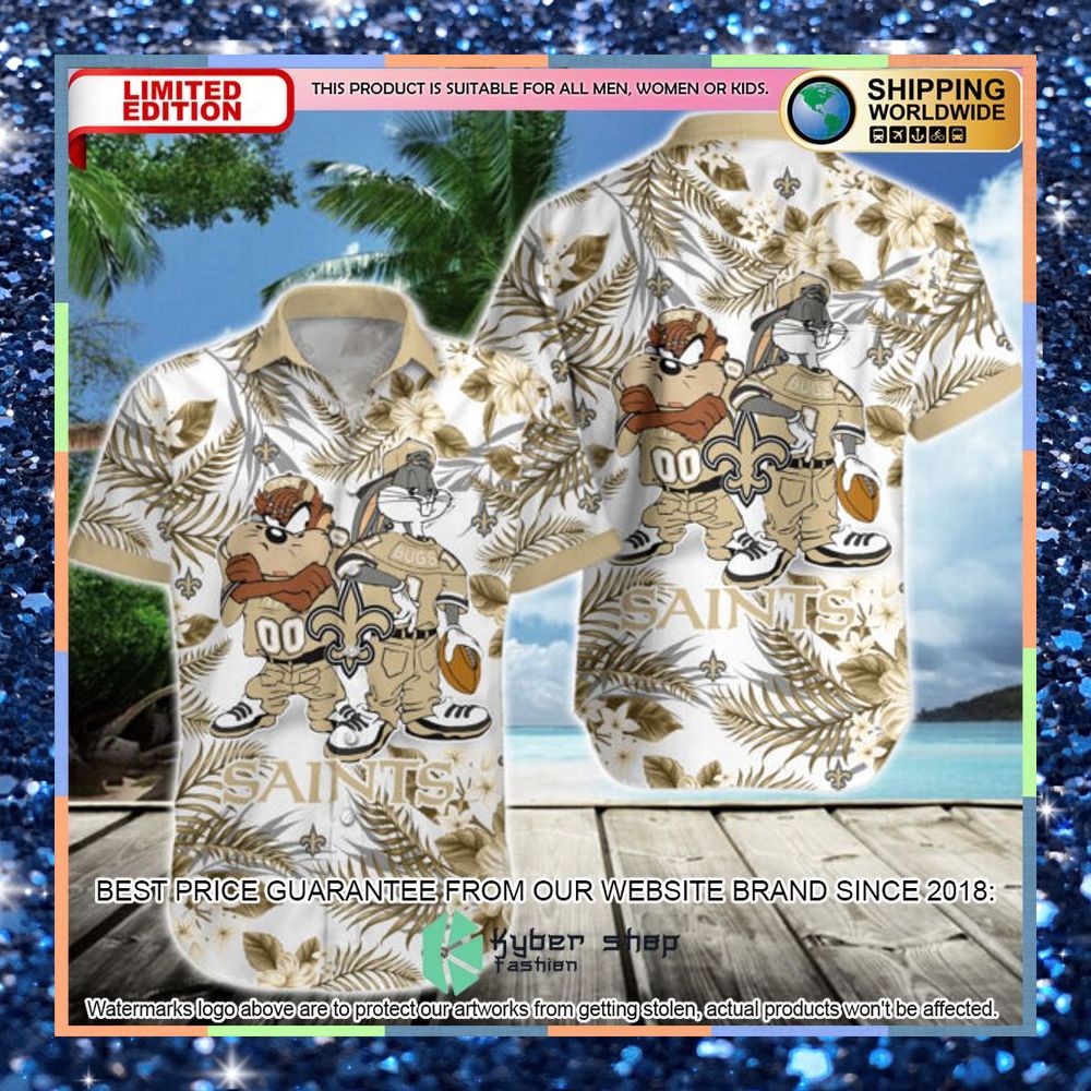 new orleans saints bugs bunny taz nfl hawaiian shirt 1 438