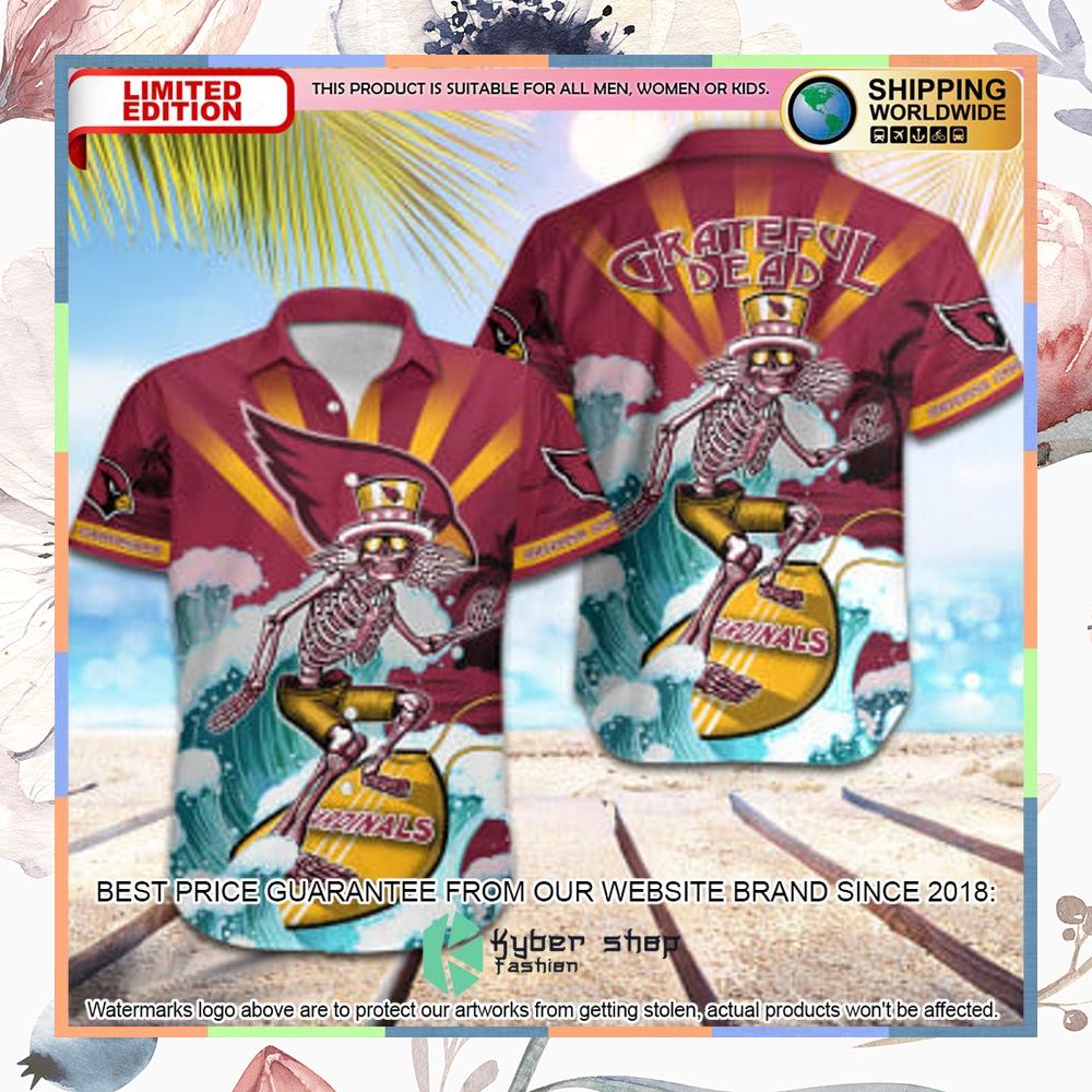 nfl arizona cardinals grateful dead skull surfing hawaiian shirt 1 200