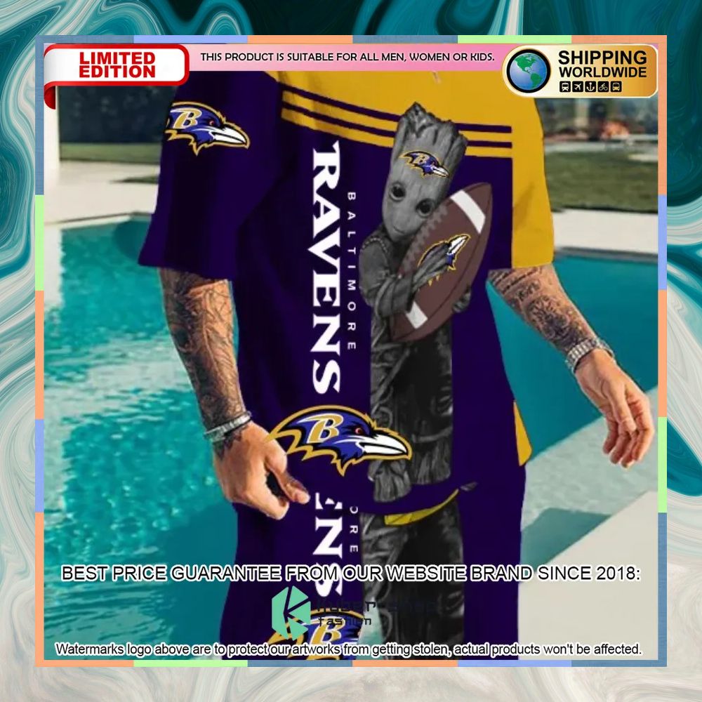 NFL Baltimore Ravens Groot T Shirt and Shorts 3 nfl baltimore ravens groot top and shorts two piece suits 1 686