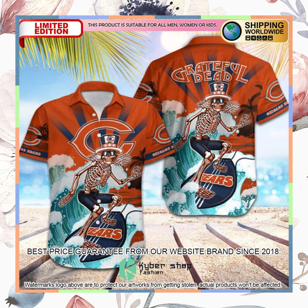 nfl chicago bears grateful dead skull surfing hawaiian shirt 1 487