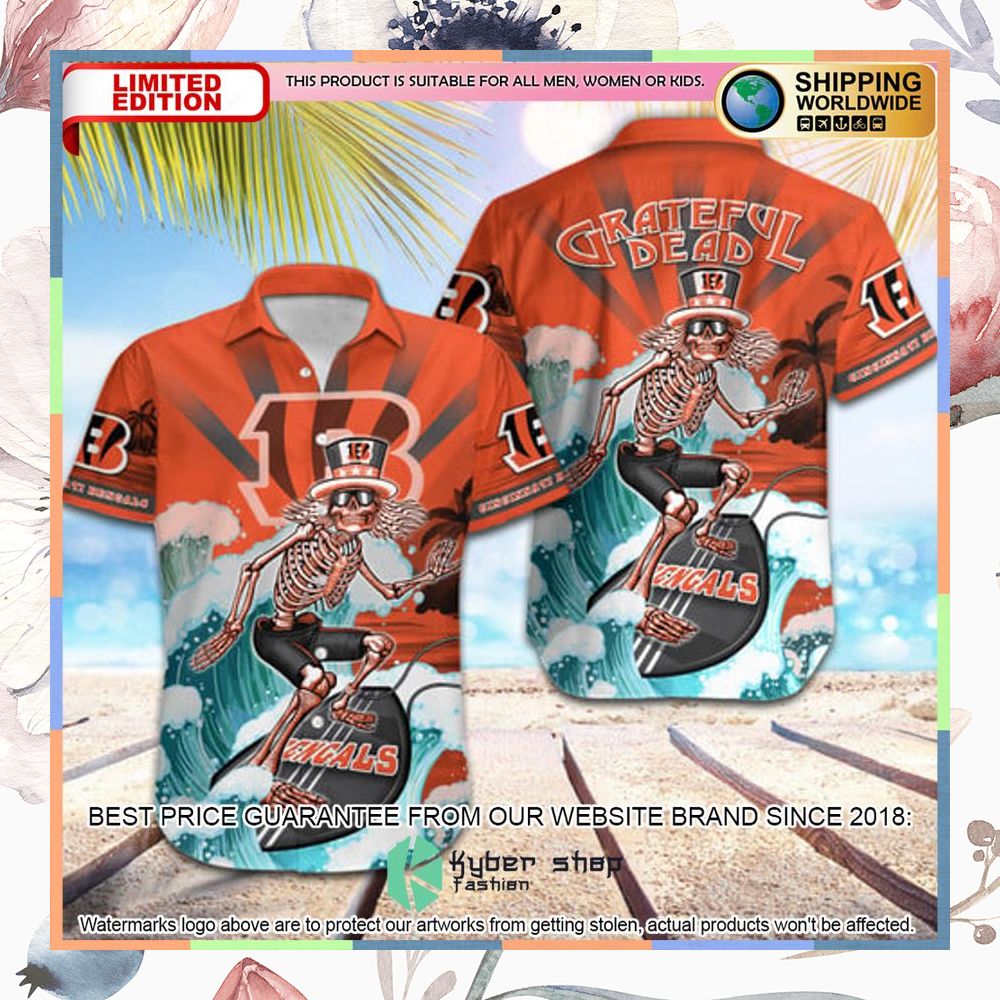 nfl cincinnati bengals grateful dead skull surfing hawaiian shirt 1 786