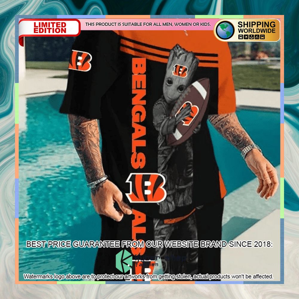NFL Cincinnati Bengals Groot T Shirt and Shorts 3 nfl cincinnati bengals groot top and shorts two piece suits 1 621
