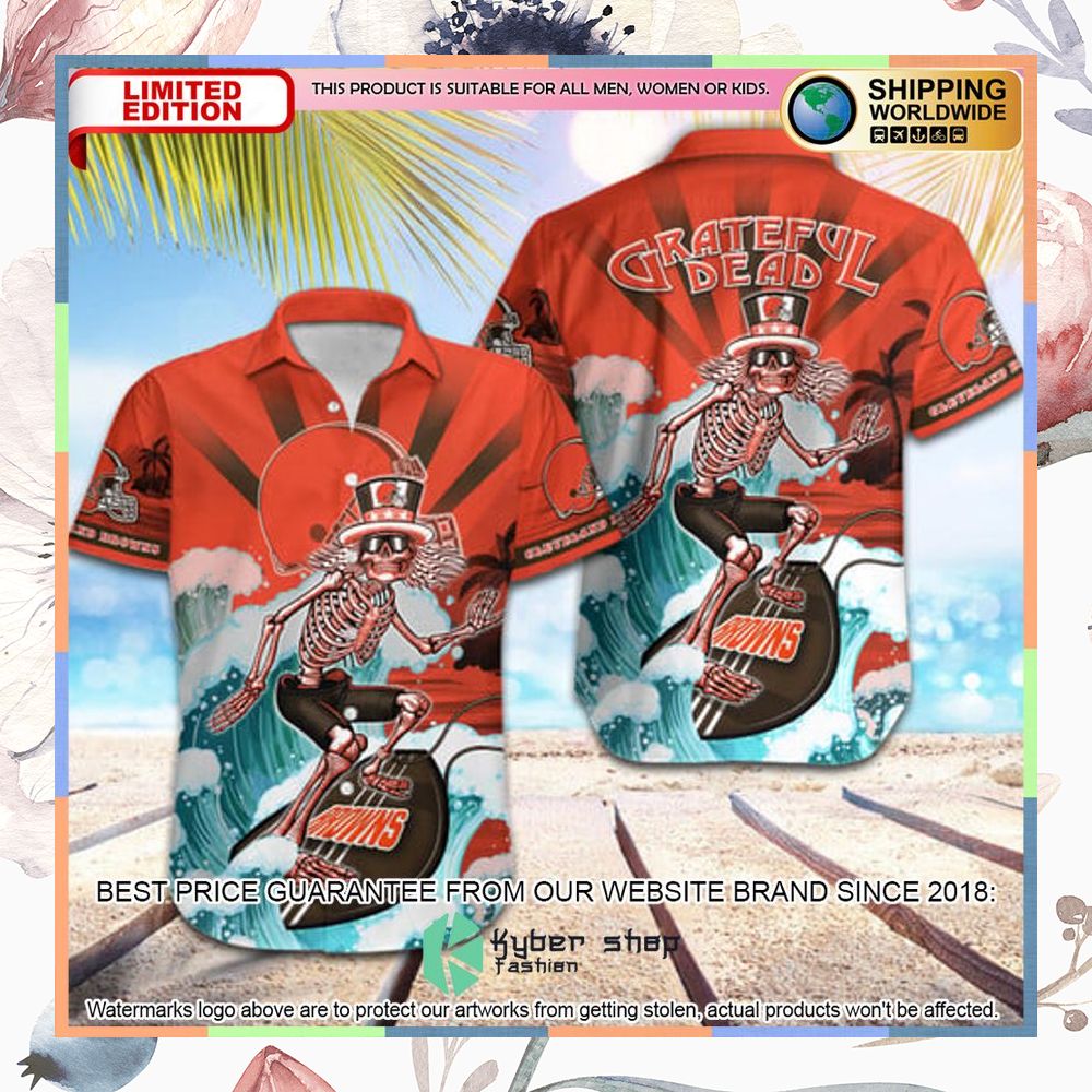 nfl cleveland browns grateful dead skull surfing hawaiian shirt 1 71
