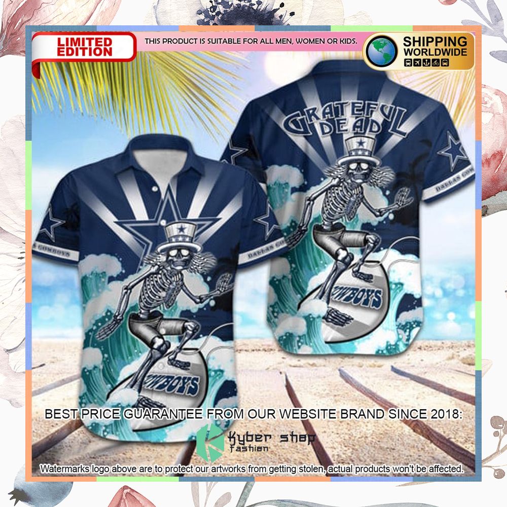 nfl dallas cowboys grateful dead skull surfing hawaiian shirt 1 430