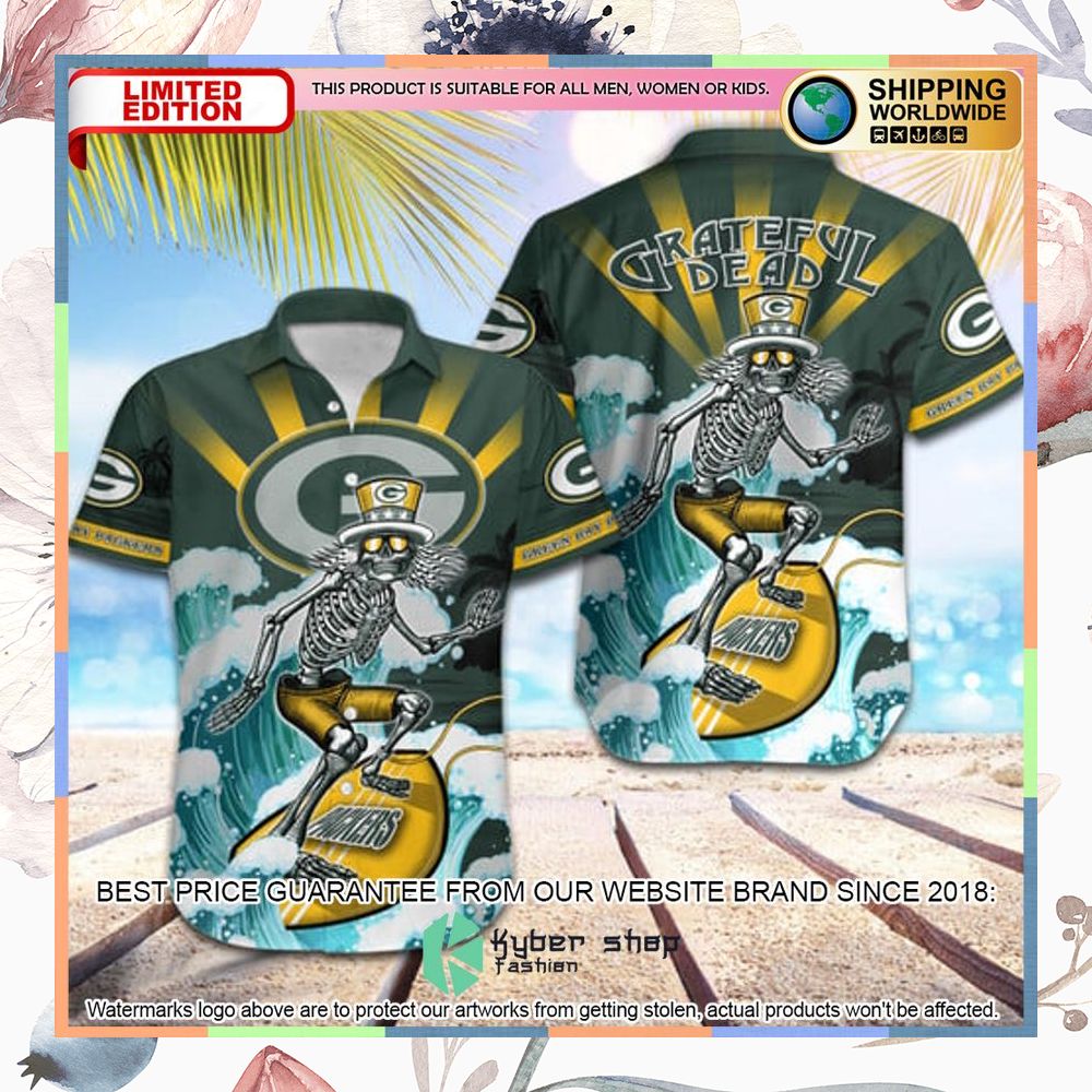 nfl green bay packers grateful dead skull surfing hawaiian shirt 1 770