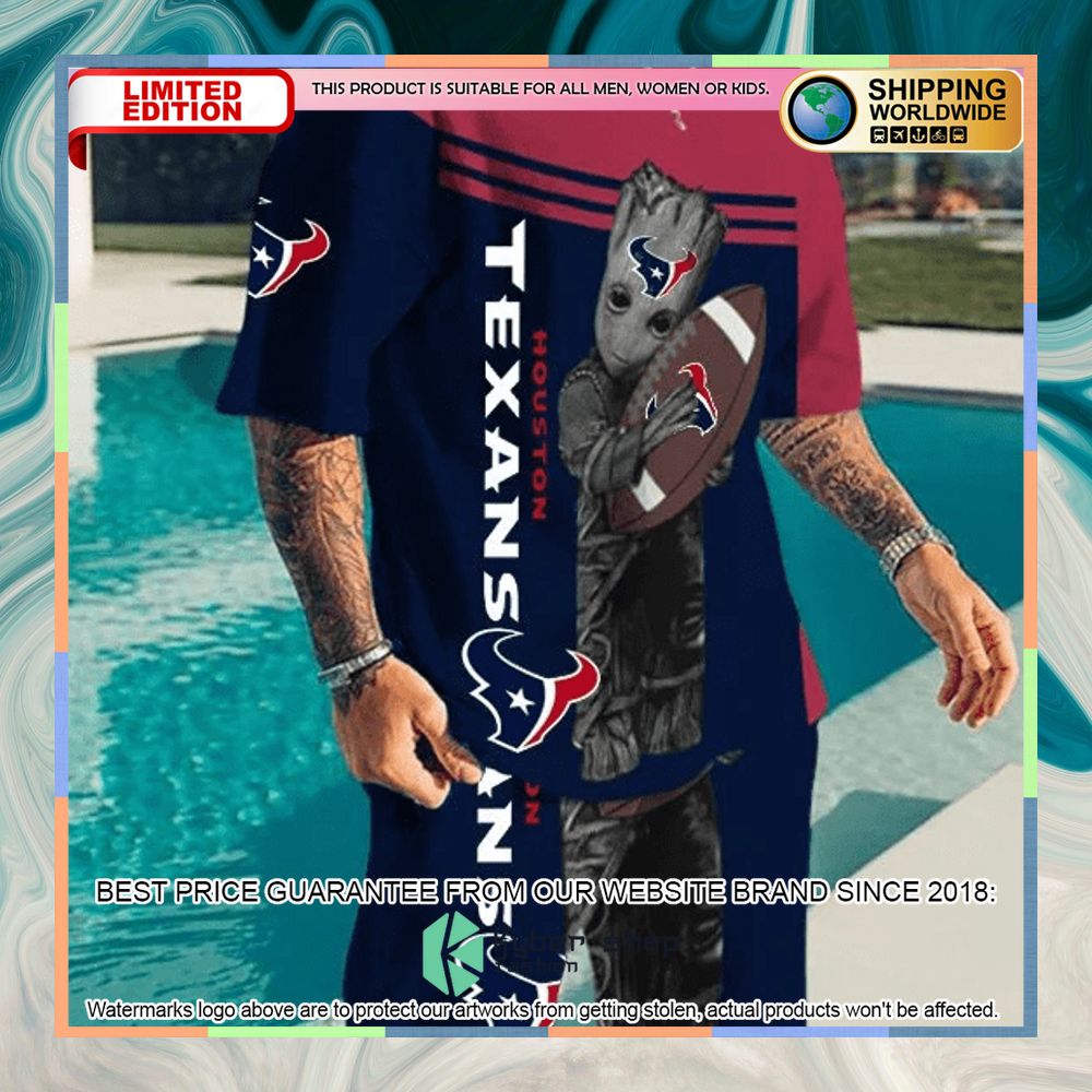 NFL Houston Texans Groot T Shirt and Shorts 3 nfl houston texans groot top and shorts two piece suits 1 726