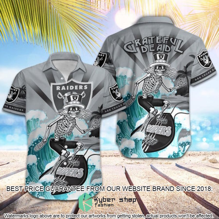 nfl las vegas raiders grateful dead skull surfing hawaiian shirt 1 325
