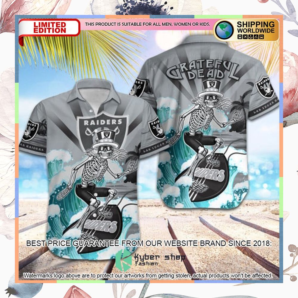 nfl las vegas raiders grateful dead skull surfing hawaiian shirt 1 507