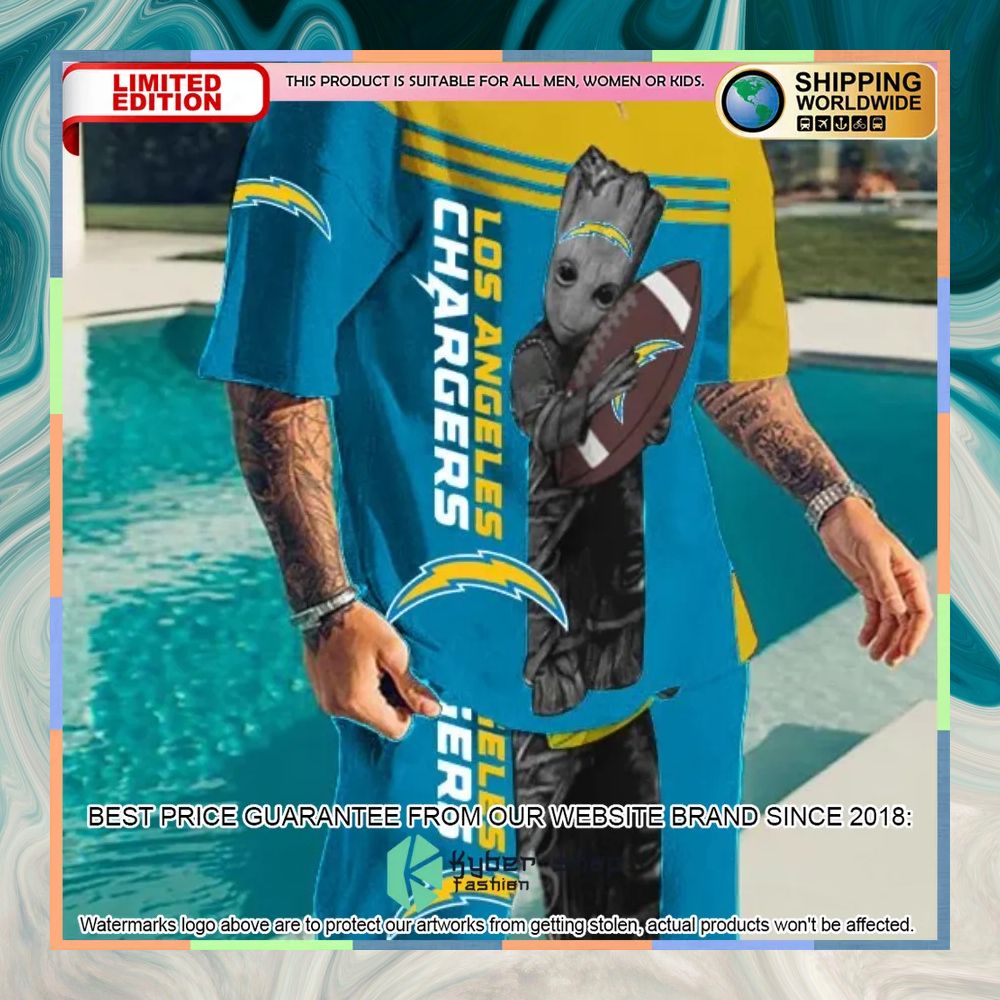 NFL Los Angeles Chargers Groot T Shirt and Shorts 3 nfl los angeles chargers groot top and shorts two piece suits 1 808