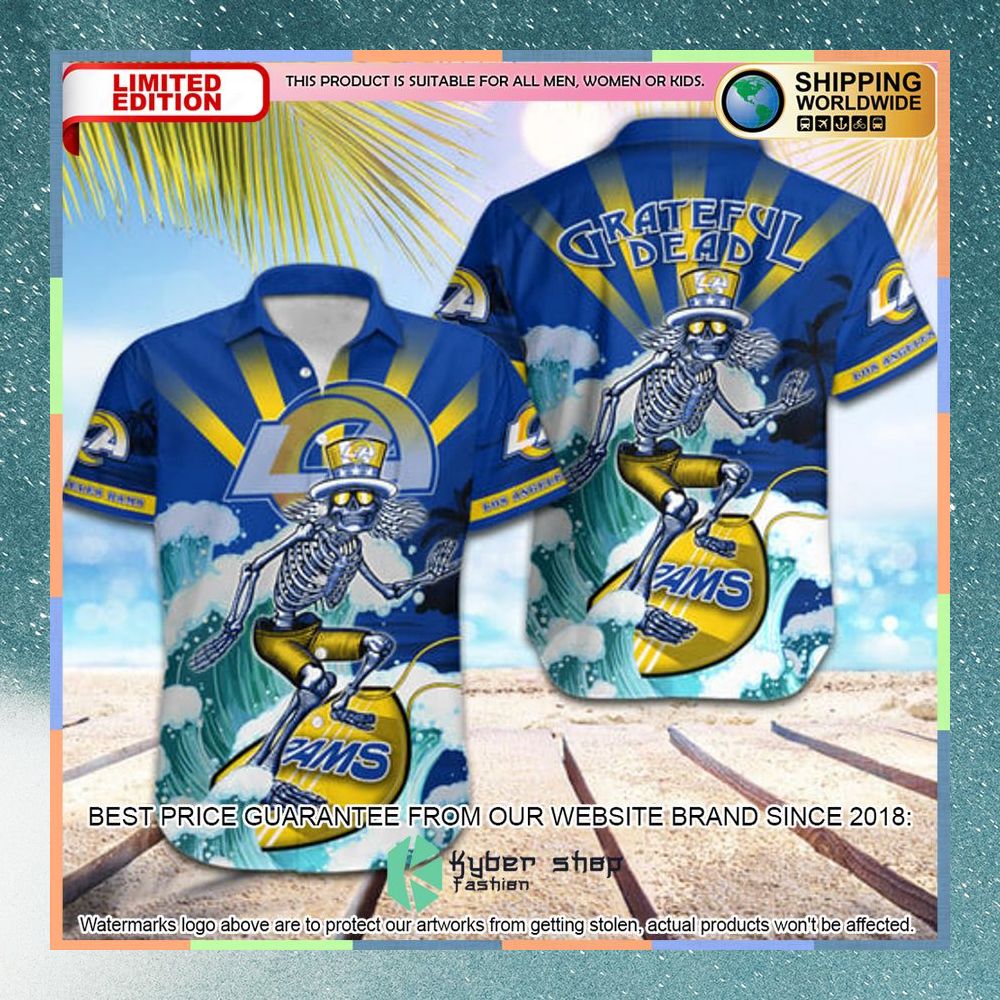 NFL Los Angeles Rams Grateful Dead Skull Surfing Hawaiian Shirt 3 nfl los angeles rams grateful dead skull surfing hawaiian shirt 1 753