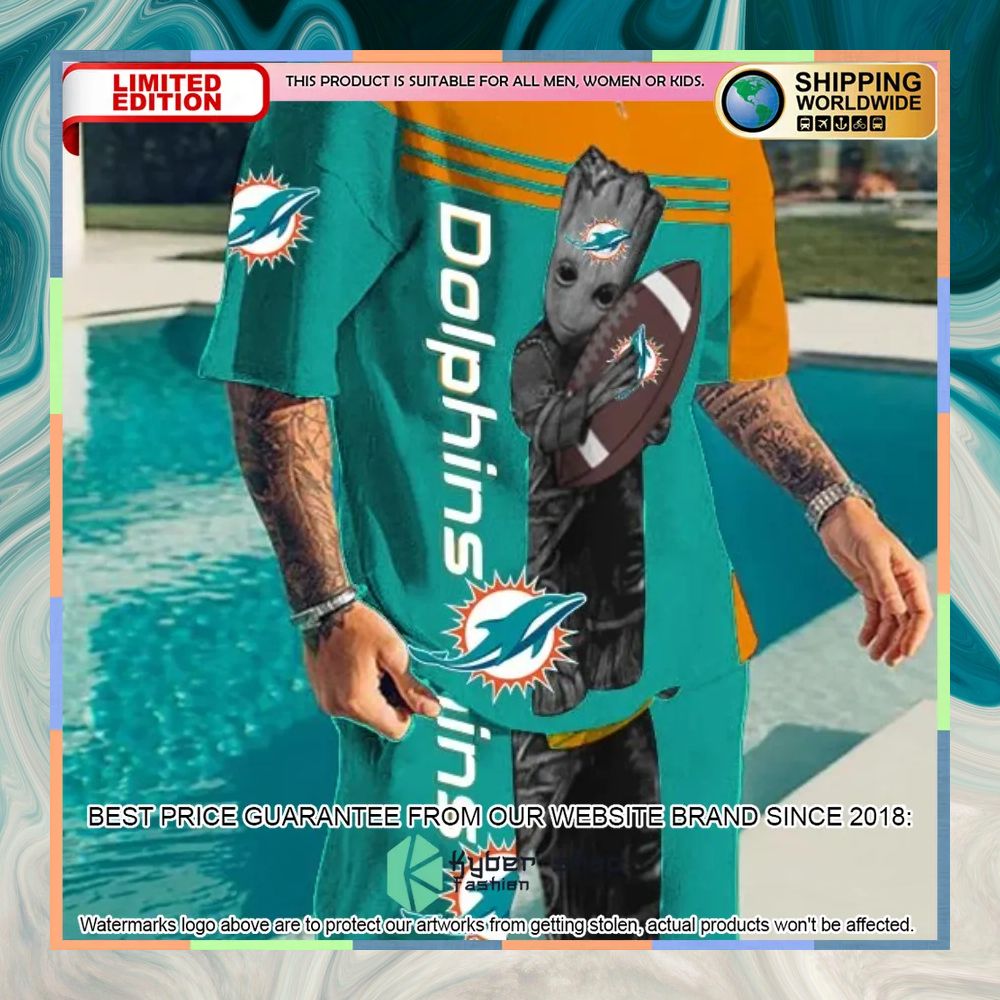 NFL Miami Dolphins Groot T Shirt and Shorts 3 nfl miami dolphins groot top and shorts two piece suits 1 164