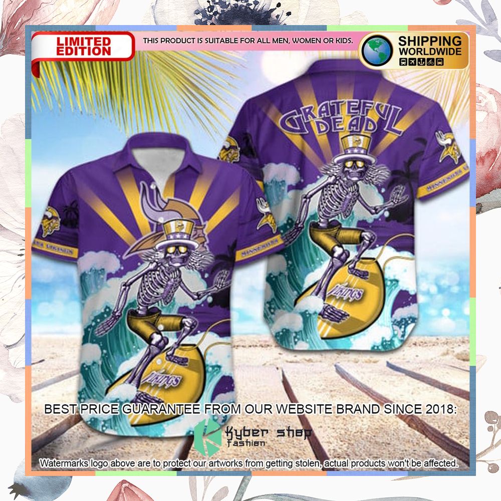 nfl minnesota vikings grateful dead skull surfing hawaiian shirt 1 231