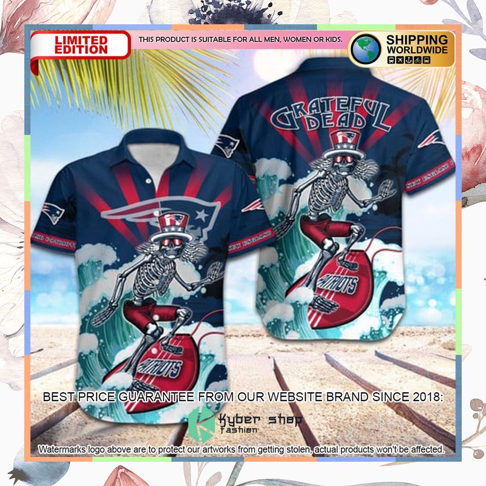 nfl new england patriots grateful dead skull surfing hawaiian shirt 1 145