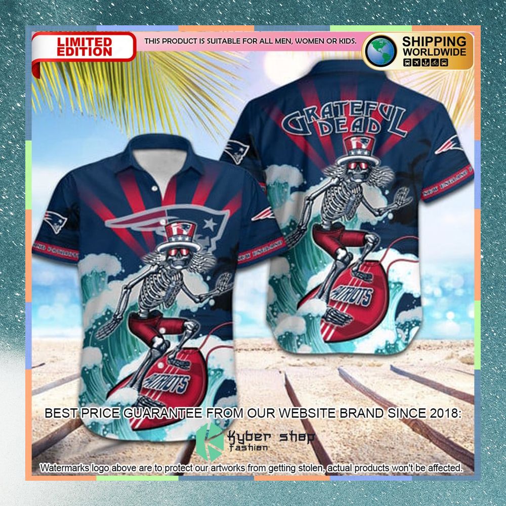 NFL New England Patriots Grateful Dead Skull Surfing Hawaiian Shirt 3 nfl new england patriots grateful dead skull surfing hawaiian shirt 1 893