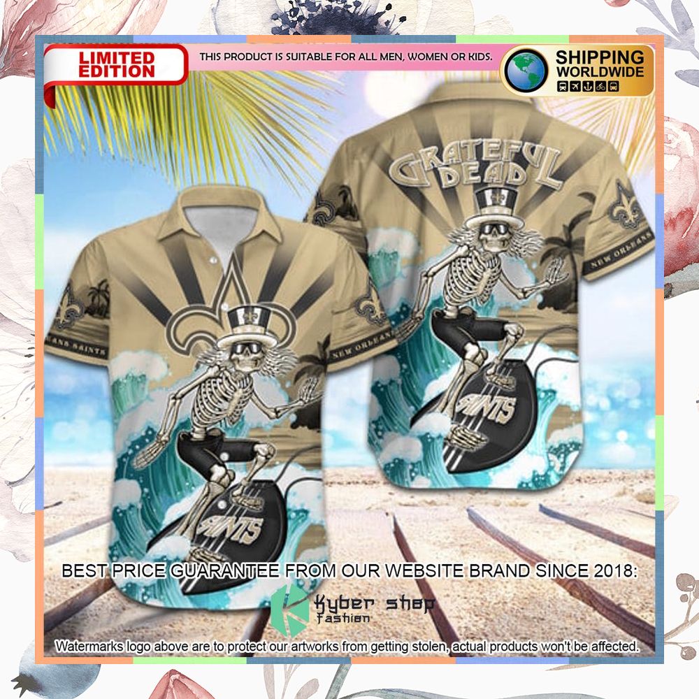 nfl new orleans saints grateful dead skull surfing hawaiian shirt 1 252