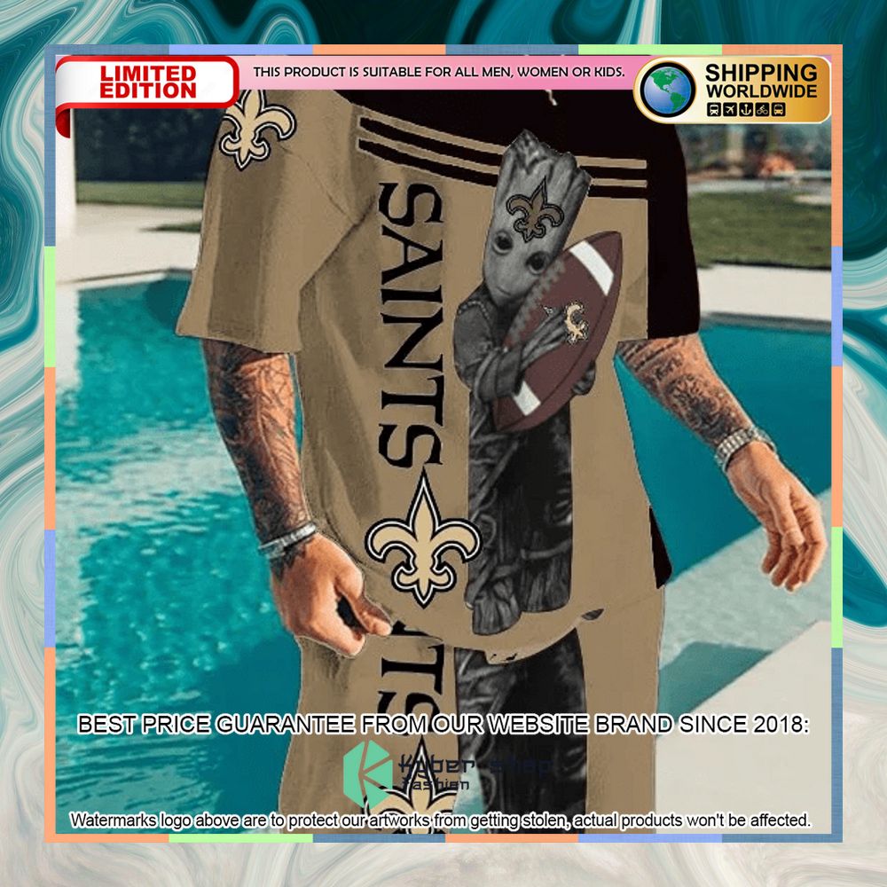 NFL New Orleans Saints Groot T Shirt and Shorts 3 nfl new orleans saints groot top and shorts two piece suits 1 609