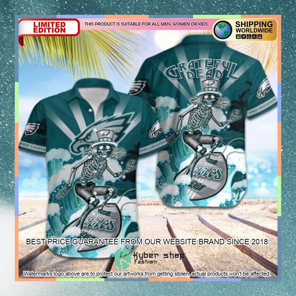 NFL Philadelphia Eagles Grateful Dead Skull Surfing Hawaiian Shirt 3 nfl philadelphia eagles grateful dead skull surfing hawaiian shirt 1 13