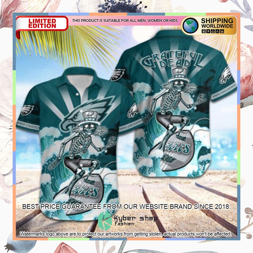 nfl philadelphia eagles grateful dead skull surfing hawaiian shirt 1 971