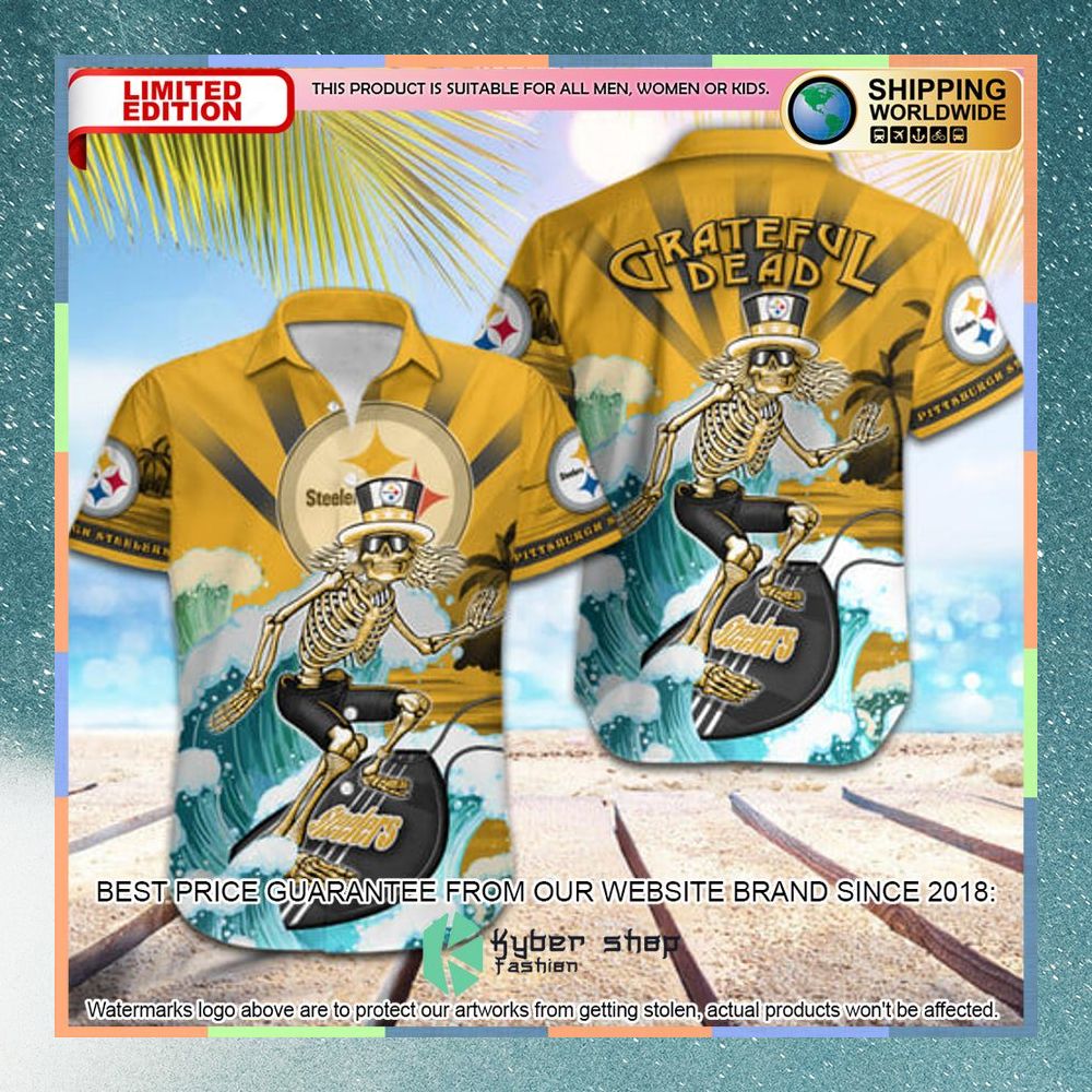 NFL Pittsburgh Steelers Grateful Dead Skull Surfing Hawaiian Shirt 3 nfl pittsburgh steelers grateful dead skull surfing hawaiian shirt 1 250
