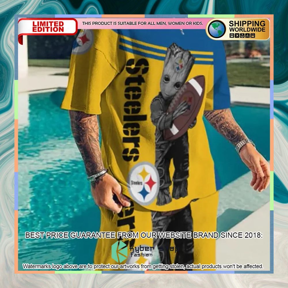 NFL Pittsburgh Steelers Groot T Shirt and Shorts 3 nfl pittsburgh steelers groot top and shorts two piece suits 1 99